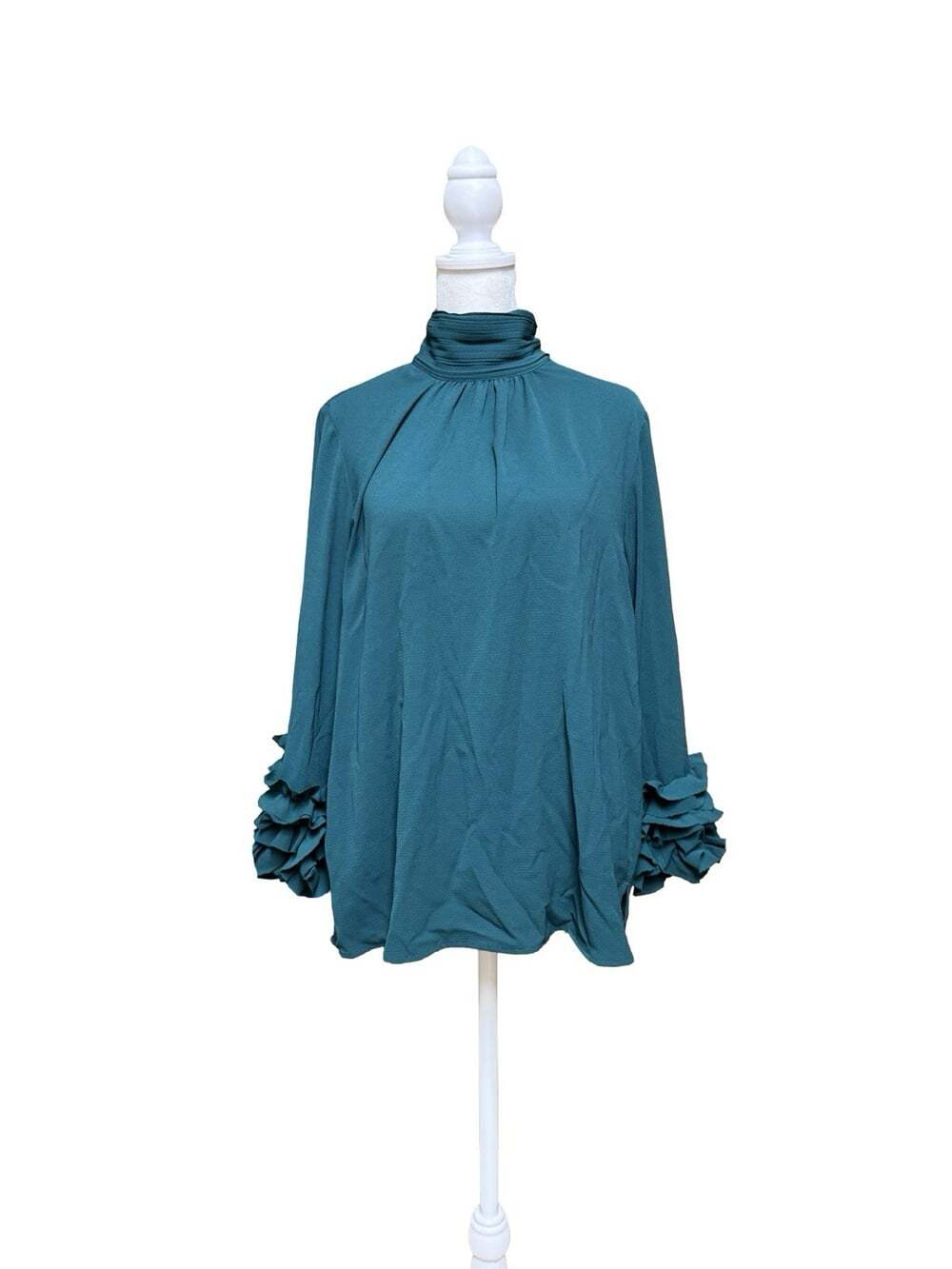 Vince Camuto Green Mock Neck Ruffle Cuff Long Sleeve Knit Blouse Size M